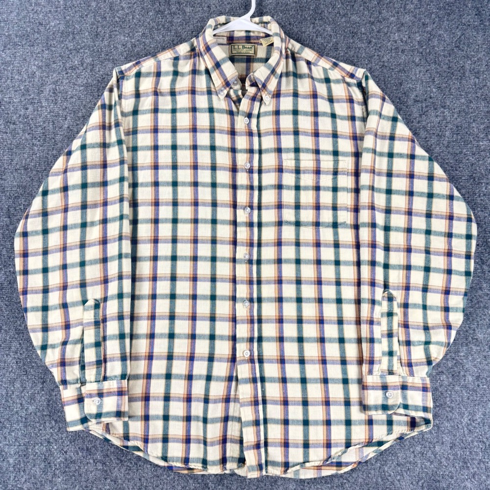 LL Bean Vintage Plaid Flannel Shirt Mens Large Multicolor Cotton Made in USA 90s